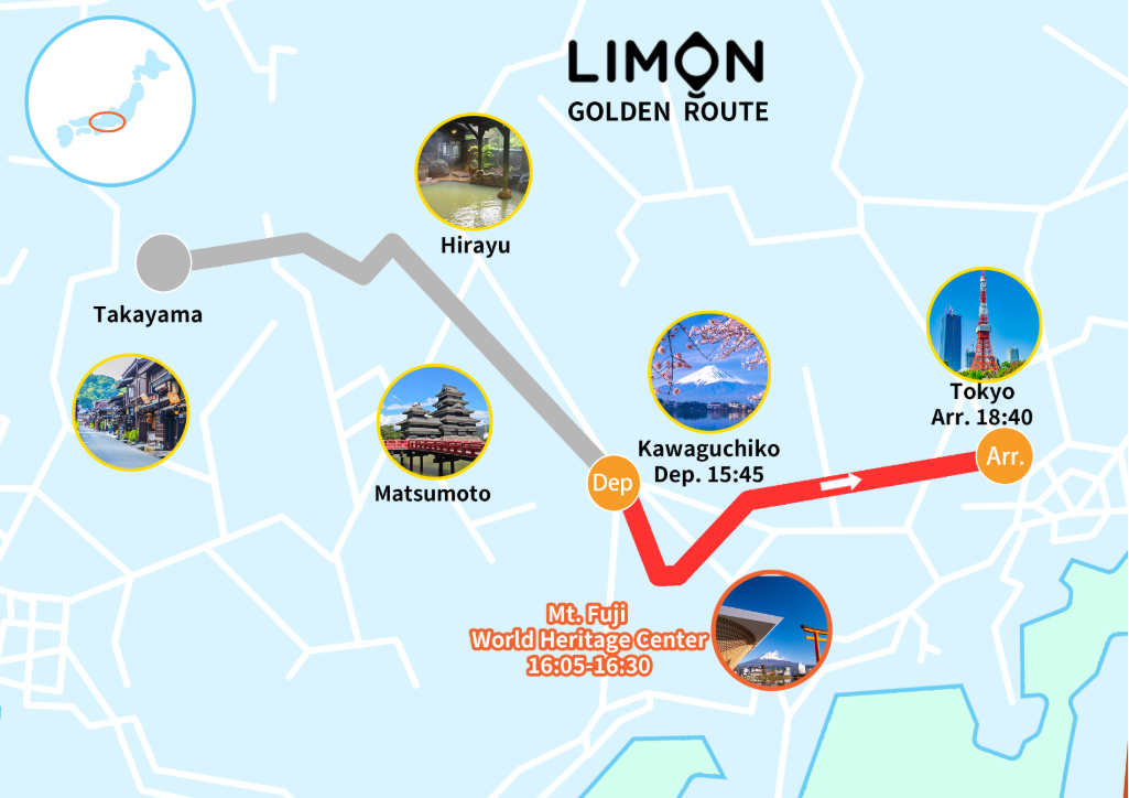 Bus from Kawaguchiko to Tokyo (w/ Sightseeing at Mt.Fuji World Heritage Cen)